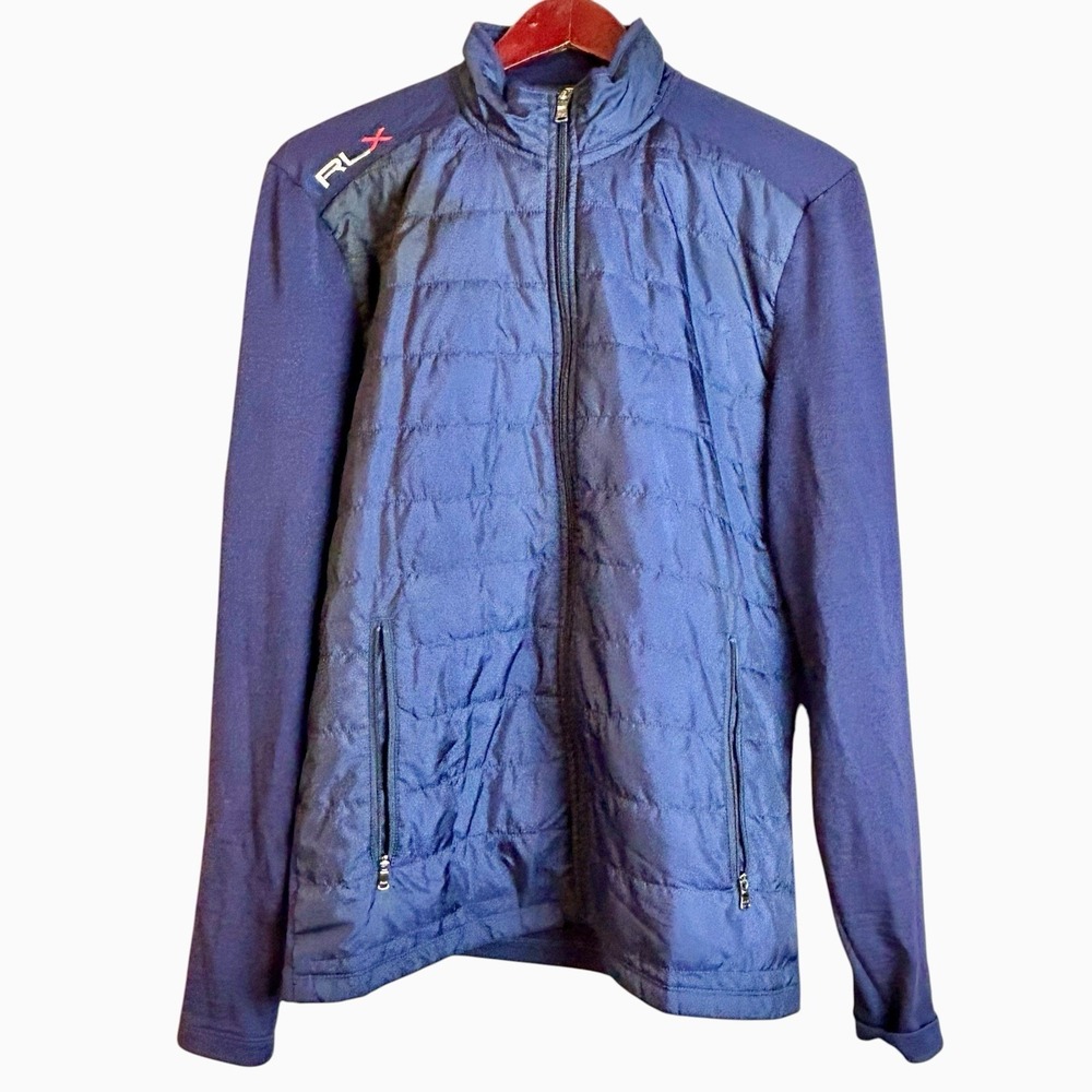 RLX Ralph Lauren Mens Navy Blue Hybrid Quilted Puffer Full Zip Jacket Medium
